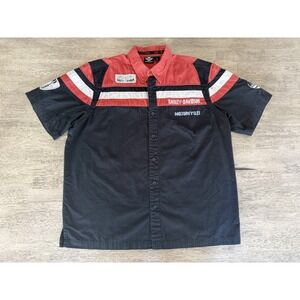 Harley Davidson Black Orange Colorblock Logo Button Down Shirt Biker XLarge